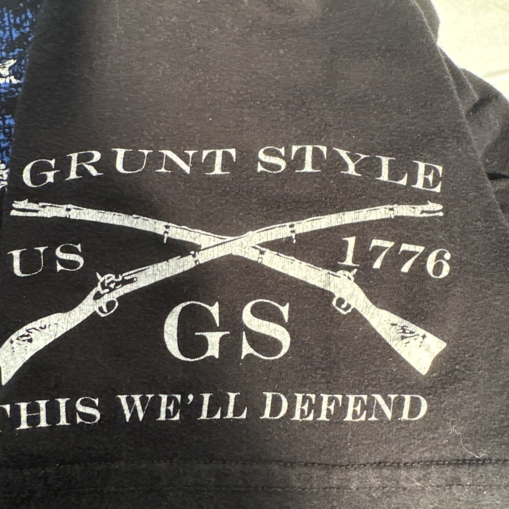 Grunt Style T-shirt Mens Medium Patriotic Winged Skull Flag Black Red White Blue - Picture 8 of 10